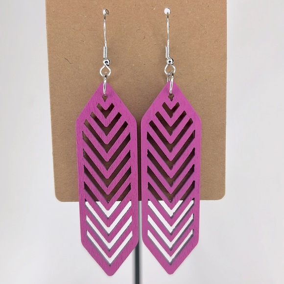 Wooden Hollow Design Dangle Earrings - Picture 1 of 2